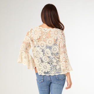 Kristen Elbow Sleeve Crochet Top - Natural