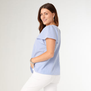 Amy Top with Crochet Trim - Blue/White