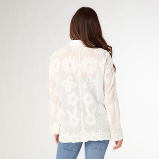 Charlene Button Front Embroidered Top - White