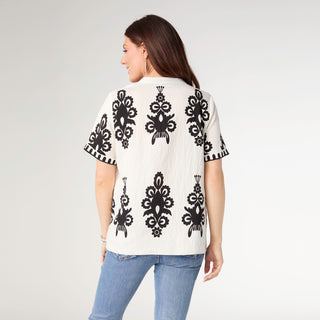 Marcell V-Neck Printed Top - Off White/Black