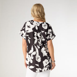 Jackie V-Neck Floral Printed Top - Black/White