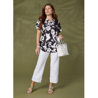 Jackie V-Neck Floral Printed Top - Black/White
