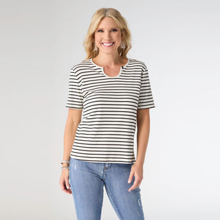 Sara Striped Short Sleeve Top - Black/White