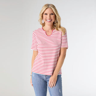 Sara Striped Short Sleeve Top - Red/White
