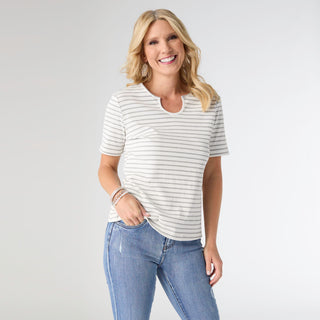 Sara Striped Short Sleeve Top - Heather Grey/White