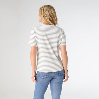 Sara Striped Short Sleeve Top - Heather Grey/White