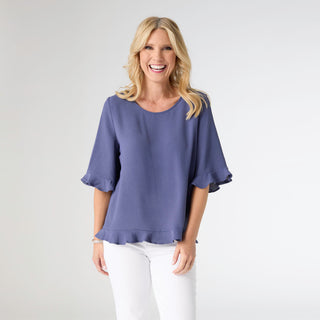 Kenna Elbow Sleeve Ruffle Top - Patriot Blue