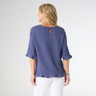 Kenna Elbow Sleeve Ruffle Top - Patriot Blue