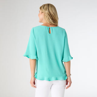 Kenna Elbow Sleeve Ruffle Top - Aqua