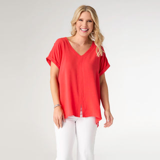 Norma V-Neck Top with Front Seam - Tomato