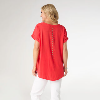 Norma V-Neck Top with Front Seam - Tomato