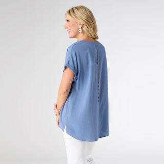 Norma V-Neck Top with Front Seam - Blue Aura