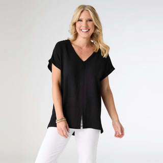 Norma V-Neck Top with Front Seam - Black