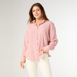 Kathy Relaxed Fit Button Front Striped Top - Lantana