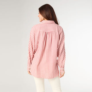 Kathy Relaxed Fit Button Front Striped Top - Lantana