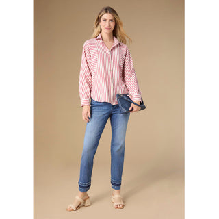 Kathy Relaxed Fit Button Front Striped Top - Lantana