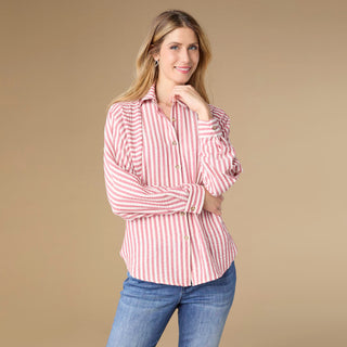 Kathy Relaxed Fit Button Front Striped Top - Lantana