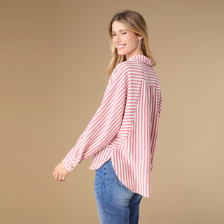 Kathy Relaxed Fit Button Front Striped Top - Lantana