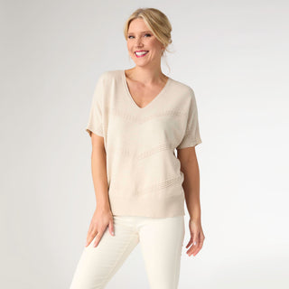 Lightweight Heavenly-Luxe Short Sleeve V-Neck Sweater - Oatmeal