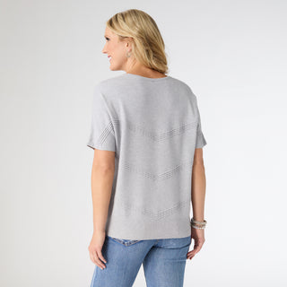 Lightweight Heavenly-Luxe Short Sleeve V-Neck Sweater - Light Heather Grey