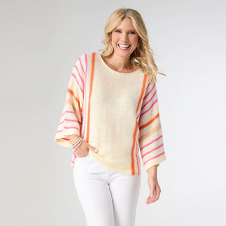 Gretchen Relaxed 3/4 Sleeve Striped Sweater - Natural