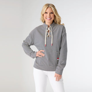 Dixie Long Sleeve Tie Neck Pullover - Navy Stripe