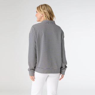 Dixie Long Sleeve Tie Neck Pullover - Navy Stripe