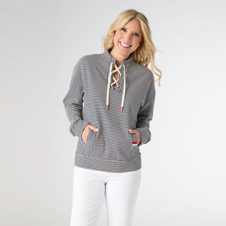 Dixie Long Sleeve Tie Neck Pullover - Navy Stripe