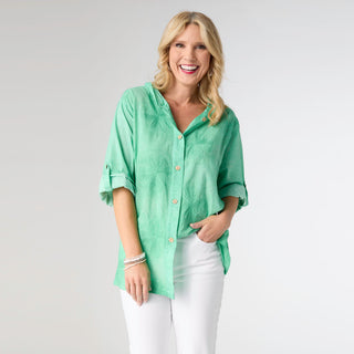 Shamrock Button Front Hooded Top - Green