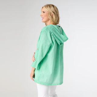 Shamrock Button Front Hooded Top - Green
