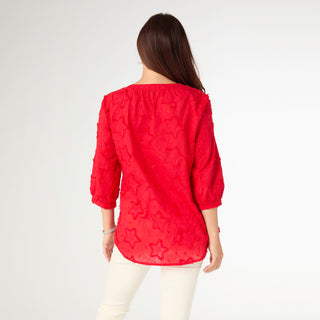 Hattie V-Neck Top with Embroidered Star - Tango Red