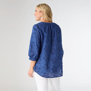 Hattie V-Neck Top with Embroidered Star - Navy