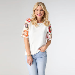 Jordan Colorful Crochet Top - White