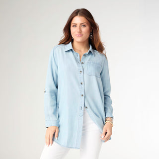Dawn Button Front Tunic - Light Denim