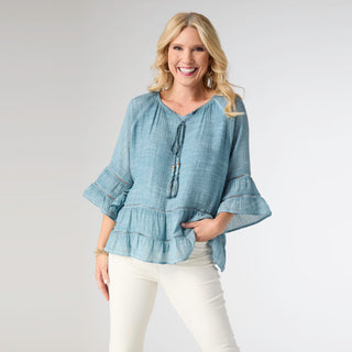 Susan Flutter Sleeve Top - Dusty Blue