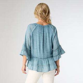 Susan Flutter Sleeve Top - Dusty Blue