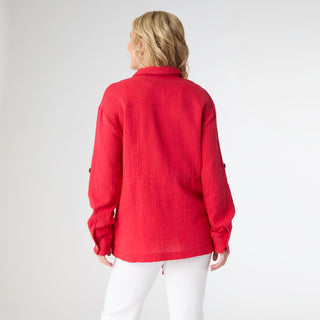 Hazel Gauze Button Front Cardigan - Tango Red