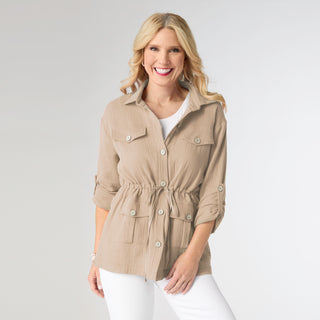 Hazel Gauze Button Front Cardigan - Light Taupe
