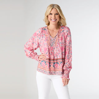 Heather Bright Floral Print Top - Pink