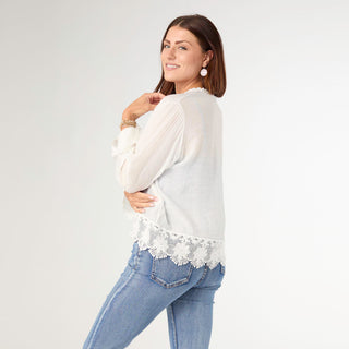 Sheila Lightweight Cardigan with Lace Trim - White