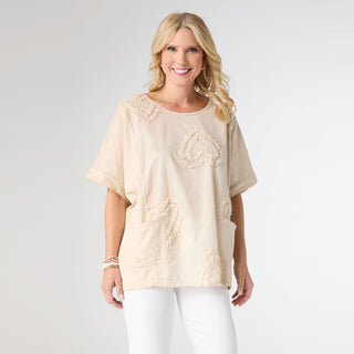 Lisa Relaxed Fit Top with Raised Hearts - Natural