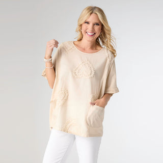 Lisa Relaxed Fit Top with Raised Hearts - Natural