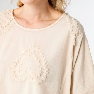 Lisa Relaxed Fit Top with Raised Hearts - Natural
