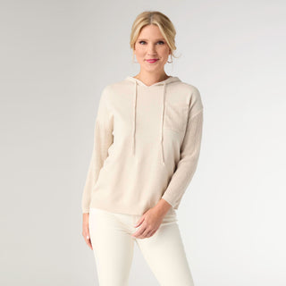 Lightweight Heavenly-Luxe 3/4 Sleeve Hooded Sweater with Textured Sleeve - Oatmeal