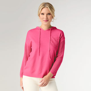 Lightweight Heavenly-Luxe 3/4 Sleeve Hooded Sweater with Textured Sleeve - Pink Glo