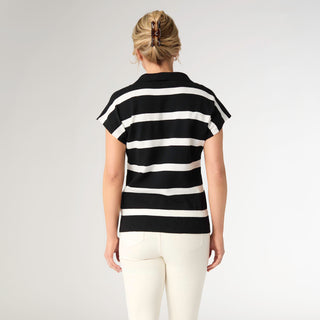 Lightweight Heavenly-Luxe Short Sleeve V-Neck Striped Sweater - Black/White