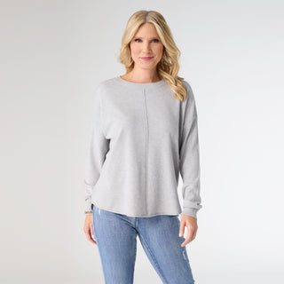 Lightweight Heavenly-Luxe Long Sleeve Sweater with Front Seam - Light Heather Grey