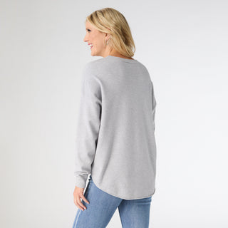 Lightweight Heavenly-Luxe Long Sleeve Sweater with Front Seam - Light Heather Grey