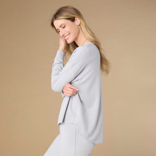 Lightweight Heavenly-Luxe Long Sleeve Sweater with Front Seam - Light Heather Grey