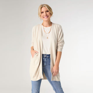 Lightweight Heavenly-Luxe 3/4 Sleeve Cardigan with Pockets - Oatmeal